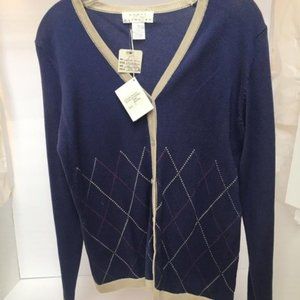Purple argyle cotton V neck cardigan